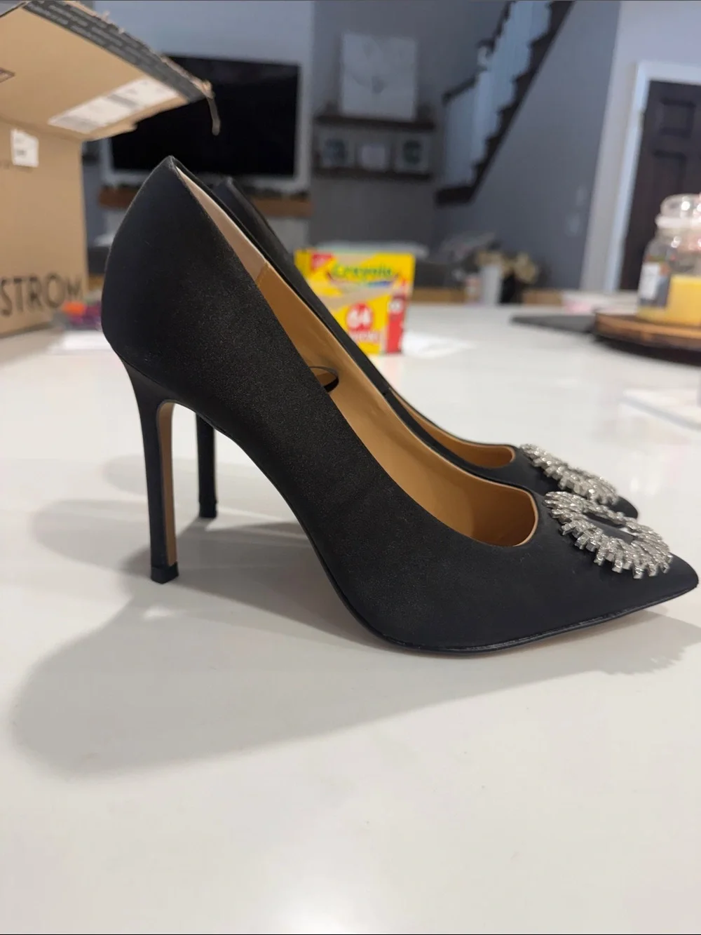 Express Black Pointed Toe Crystal-Embellished Pumps
